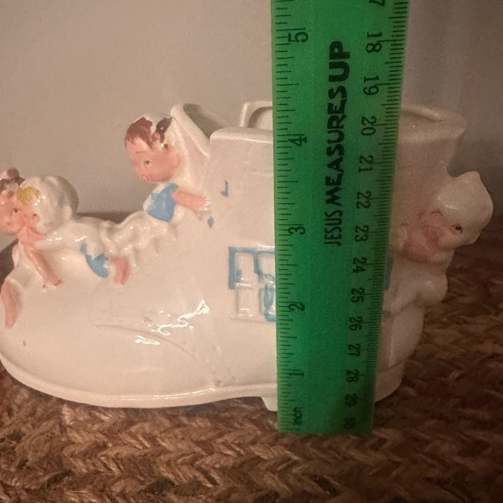 Vintage White Ceramic Baby Shoe with Pink and Blue Accents - Vintage - Picture 9 of 9